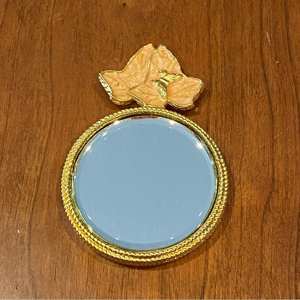 Paris Two-Sided Gold Pocket Mirror Enamel & Butterfly w/ Pouch